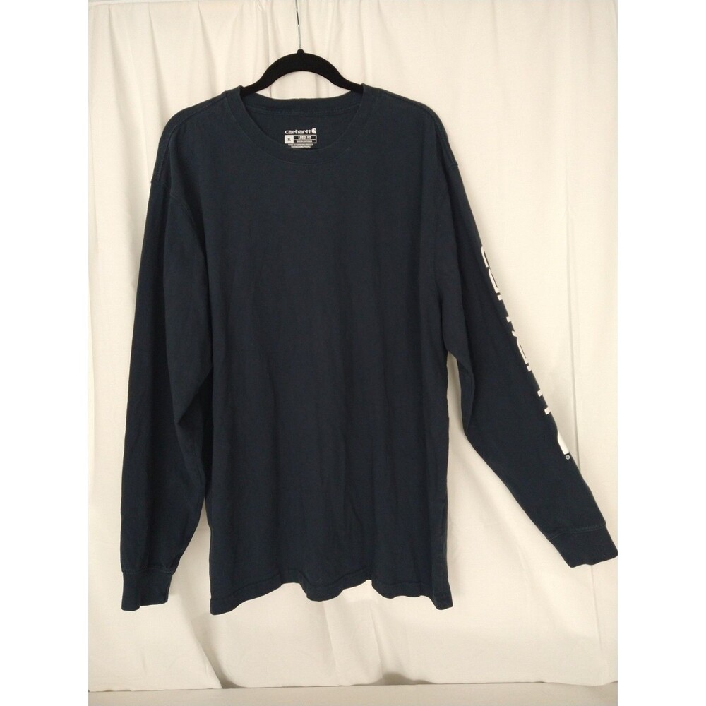 Carhartt Loose Fit Long Sleeve TShirt dark Blue Size XL Arm Spellout 100% Cotton